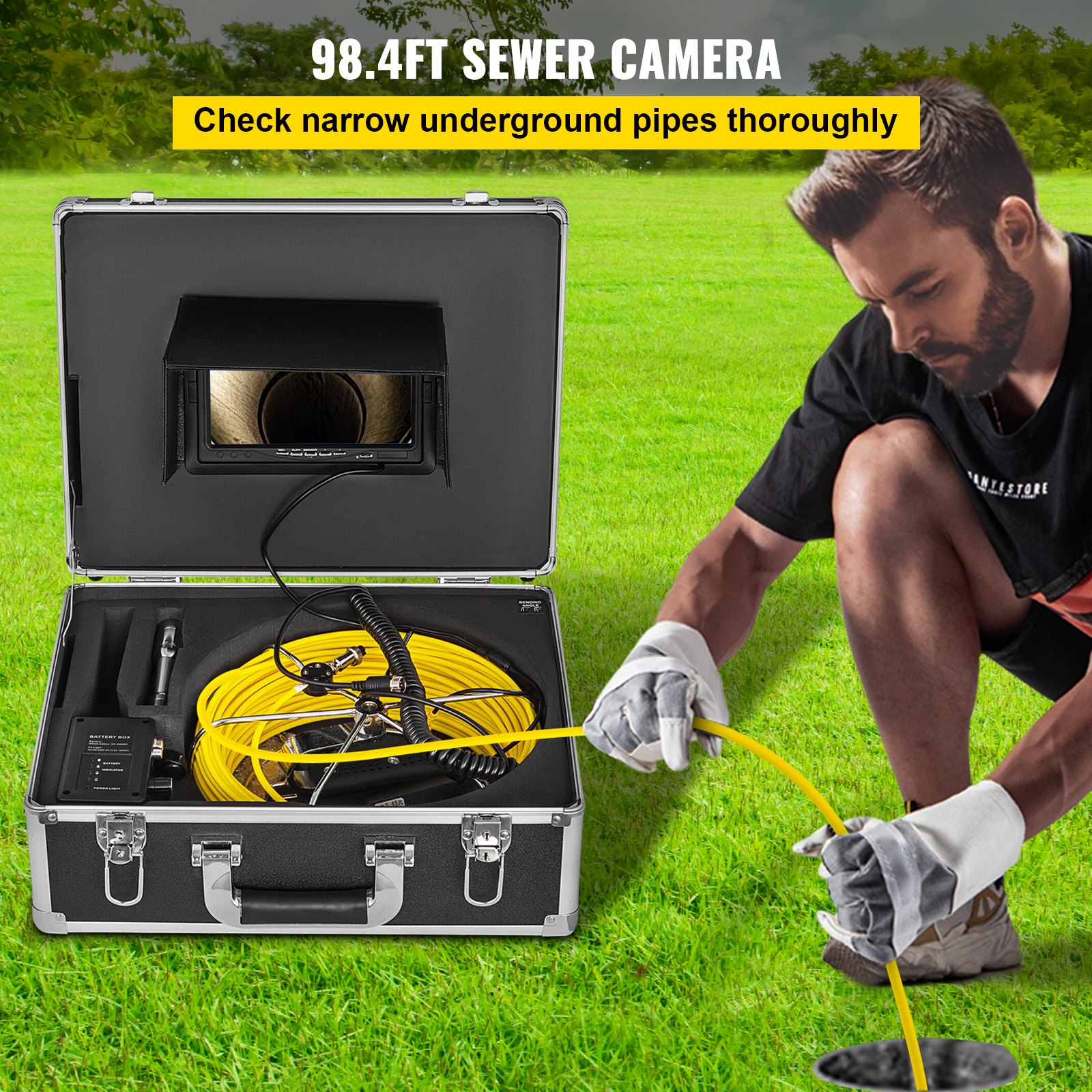 VEVOR Sewer Camera, Pipe Inspection Camera 30M, Sewer Inspection Video Camera 7” Monitor Pipeline Inspection Camera Drain Camera Industrial Endoscope HD DVR Recorder with 8GB Card