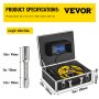 VEVOR Sewer Inspection, 50M Cable Video Camera Monitor, 7" LCD Pipeline Inspection Camera, Waterproof Drain Camera, TFT Industrial Endoscope, 12 LEDs Sewer Camera, Portable Pipe Inspection Camera