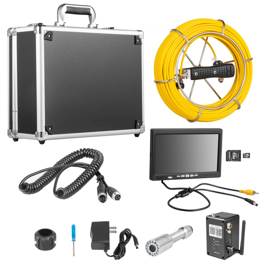 VEVOR 50M 9 Inch WiFi 23mm Pipe Inspection Camera 1000 TVL and 12 LED Lights Pipe Pipeline Inspection Camera with APP Taking Pictures Video Recording