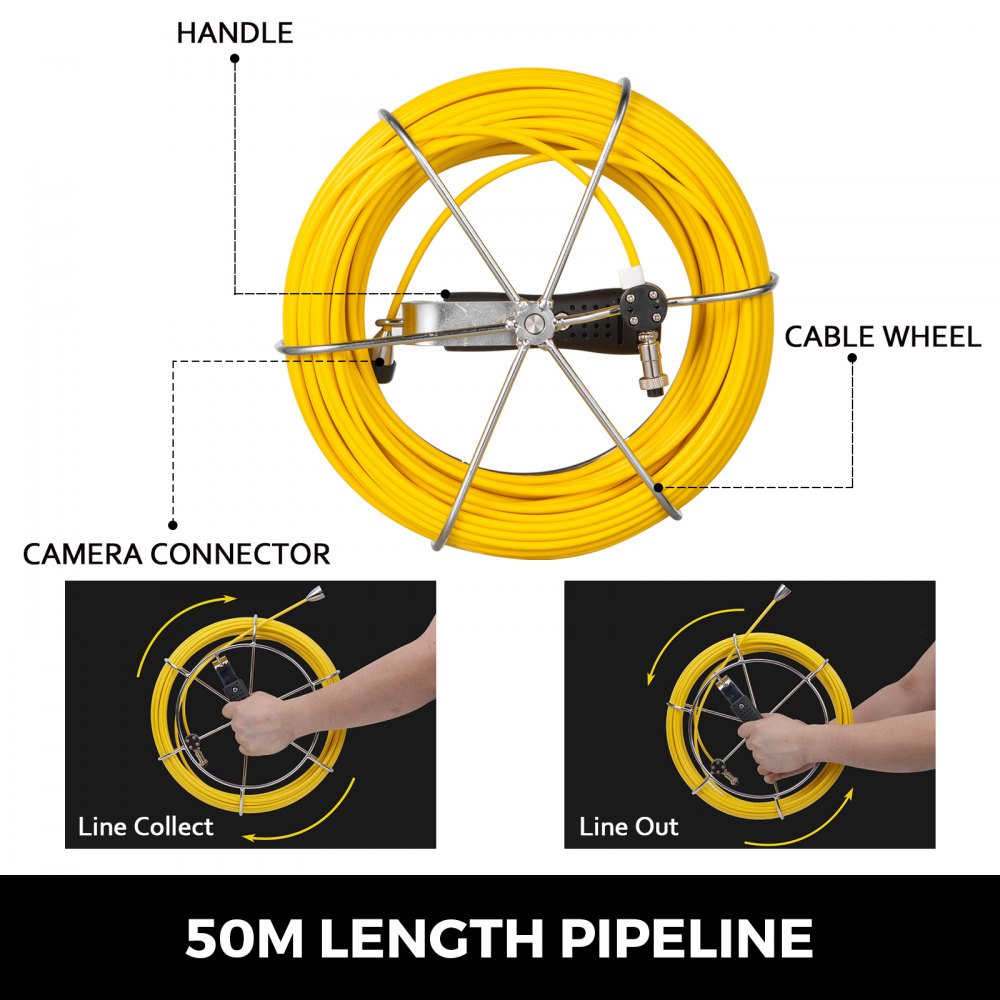 VEVOR 50M 9 Inch WiFi 23mm Pipe Inspection Camera 1000 TVL and 12 LED Lights Pipe Pipeline Inspection Camera with APP Taking Pictures Video Recording