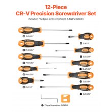 12-Piece Magnetic Screwdriver Set 5 Phillips 5 Flat Head Tips Magnetizer Tool