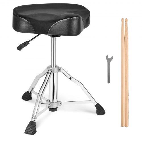 VEVOR Hydraulic Saddle Drum Throne, 19.3-25.2 in / 490-640 mm Height Adjustable, Padded Drum Stool Seat with Anti-Slip Feet Drumsticks 500 lbs / 227 kg Max Weight Capacity, 360° Swivel for Drummers