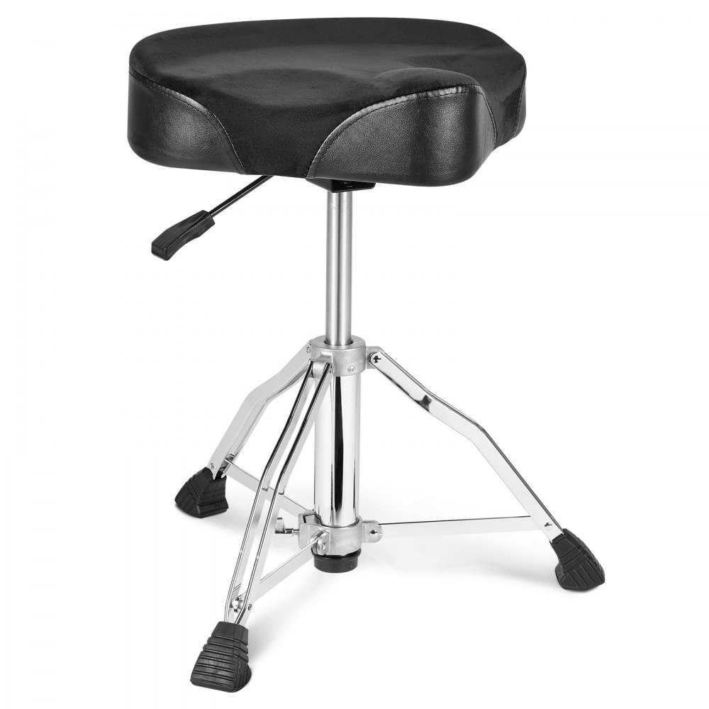 VEVOR Hydraulic Saddle Drum Throne, 19.3-25.2 in / 490-640 mm Height Adjustable, Padded Drum Stool Seat with Anti-Slip Feet Drumsticks 500 lbs / 227 kg Max Weight Capacity, 360° Swivel for Drummers
