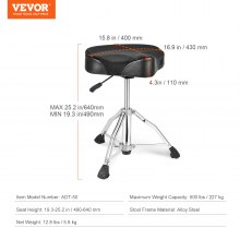 VEVOR Hydraulic Saddle Drum Throne, 490-640 mm Height Adjustable, Padded Drum Stool Seat with Anti-Slip Feet Drumsticks 227 kg Max Weight Capacity, 360° Swivel for Drummers
