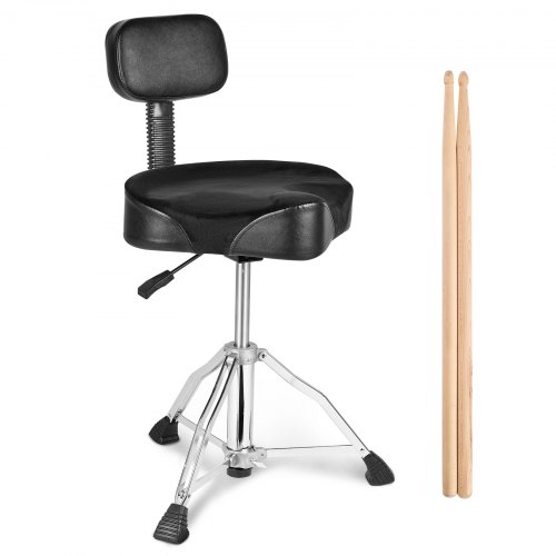 VEVOR Drum Throne with Backrest, 19.3-25.2 in/490-640 mm Height Adjustable, Hydraulic Saddle Padded Drum Stool Seat with Anti-Slip Feet Drumsticks 500 lbs/227 kg Max Capacity, 360°Swivel for Drummers