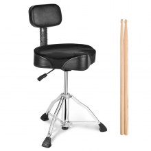 VEVOR Drum Throne with Backrest, 490-640 mm Height Adjustable, Hydraulic Saddle Padded Drum Stool Seat with Anti-Slip Feet Drumsticks 227 kg Max Capacity, 360°Swivel for Drummers