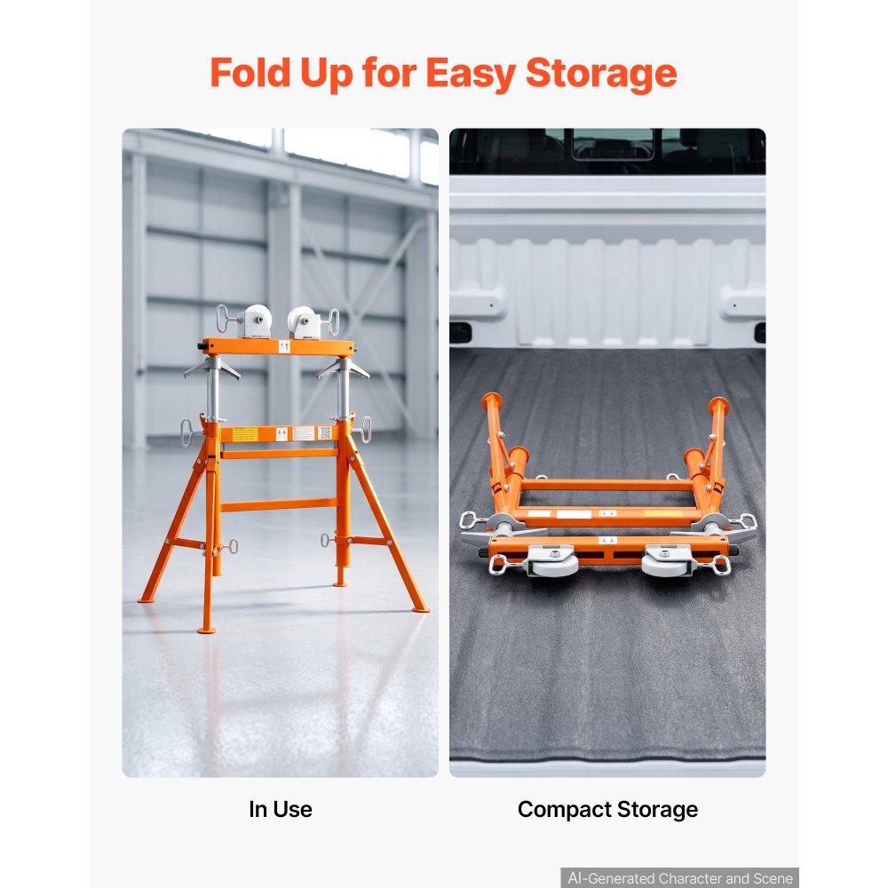 VEVOR Pipe Stand with Roller Head, Heavy Duty 2500LBS Capacity, Fits 2"-36" Pipes, 34"-52" Adjustable Height, Dual-Roller Pipe Stand, Rugged Carbon Steel Support for Welding, Fabrication & Woodworking