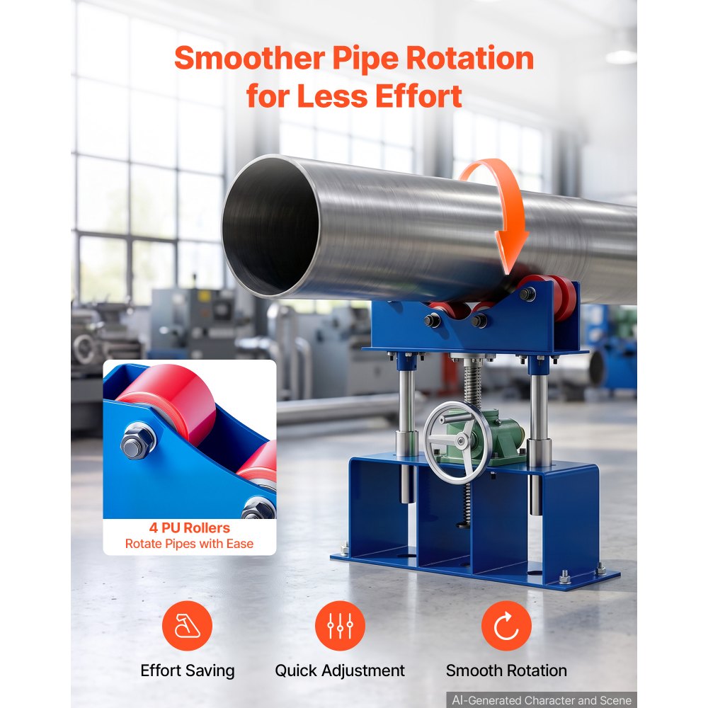 VEVOR Rotary Welding Positioner Roller, 2500LBS Heavy-Duty Pipe Stand, Fits 2"-36" Pipes, 16"-23" Adjustable Height, 4 PU Rollers, Worm Gear Lifting for Large Pipe Welding, Processing & Rotation