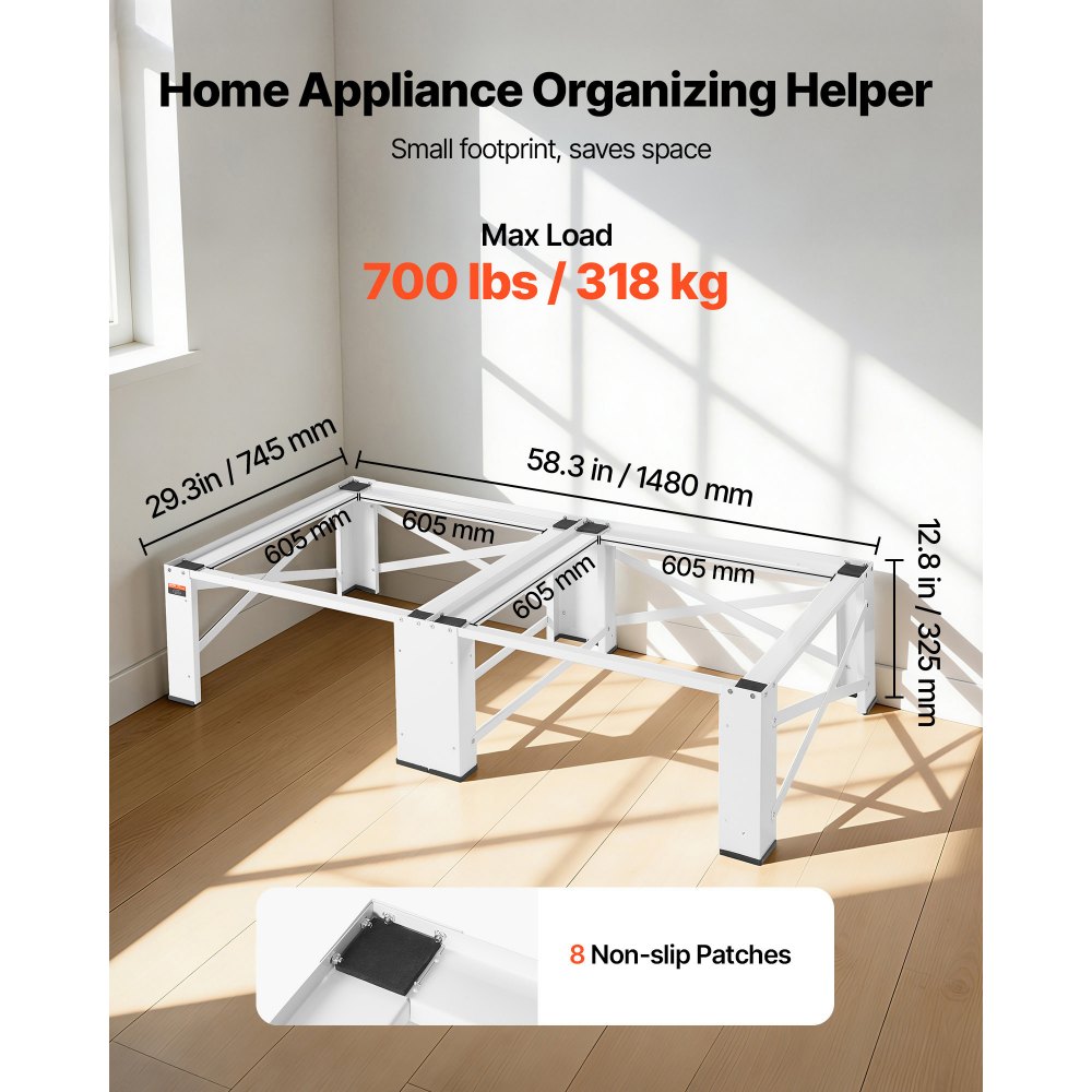 VEVOR Laundry Pedestal, 12 in Height, Washer and Dryer Pedestals with 700 lbs Weight Load Capacity, Non-Slip Feet, 28.3 x 28.3 in Washing Machine Stand Universal Fit, White, 2 Pack