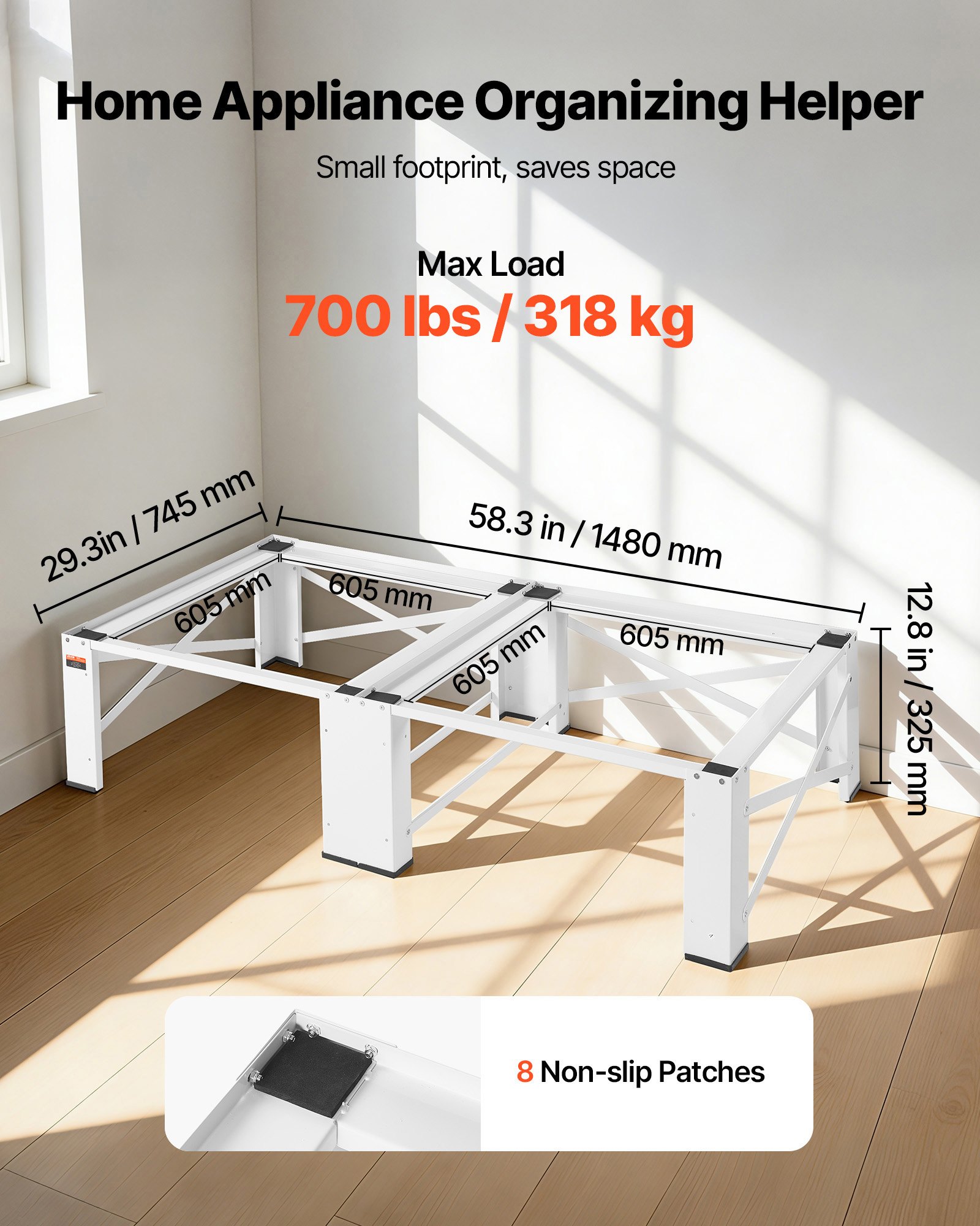 VEVOR Laundry Pedestal, 12 in Height, Washer and Dryer Pedestals with 700 lbs Weight Load Capacity, Non-Slip Feet, 28.3 x 28.3 in Washing Machine Stand Universal Fit, White, 2 Pack