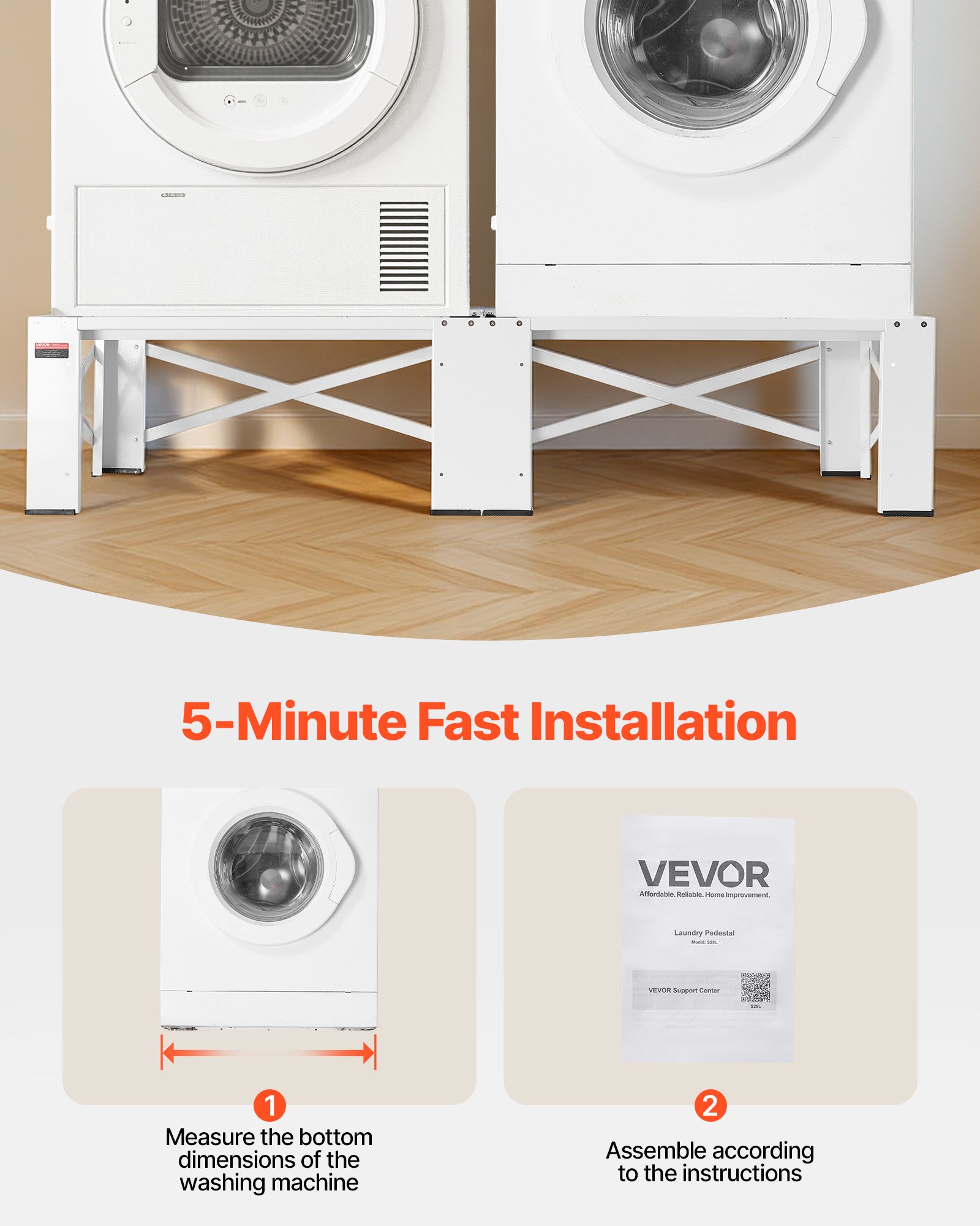 VEVOR Laundry Pedestal, 12 in Height, Washer and Dryer Pedestals with 700 lbs Weight Load Capacity, Non-Slip Feet, 28.3 x 28.3 in Washing Machine Stand Universal Fit, White, 2 Pack
