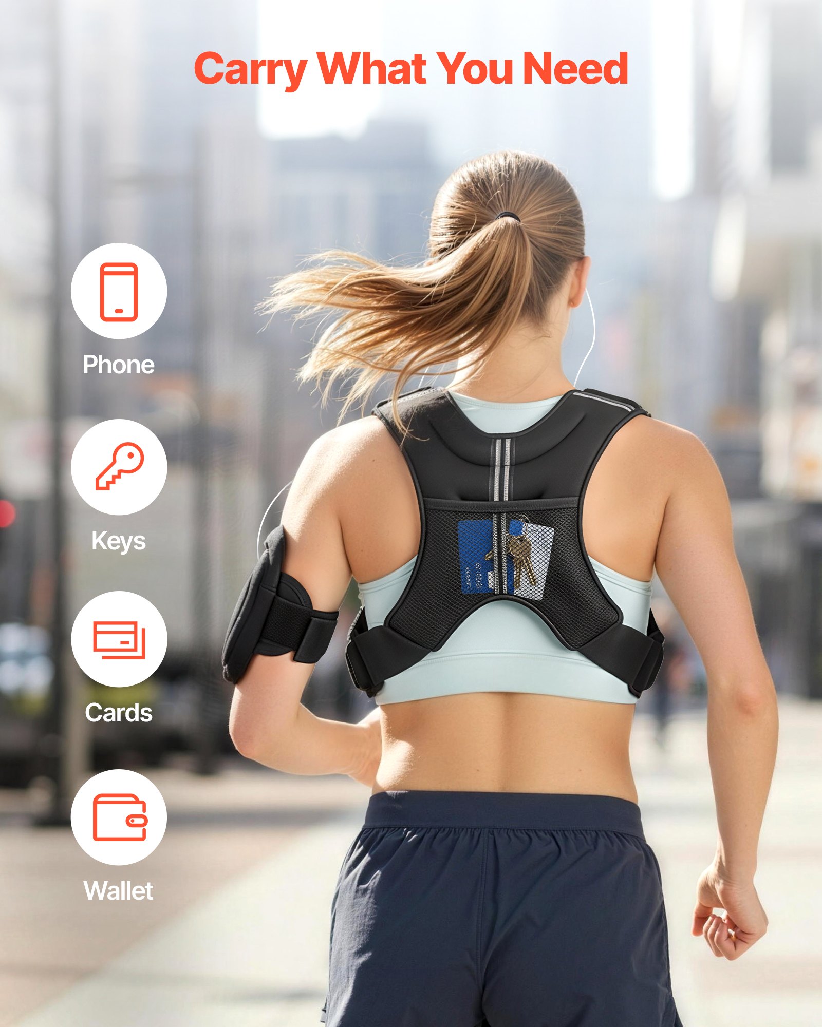 VEVOR Weighted Vest, 3.7 kg Body Weight Vest for Men Women, with Reflective Stripe, Adjustable Buckle, Workout Equipment for Strength Training, Running, Jogging, Fitness, Muscle Building, Weight Loss
