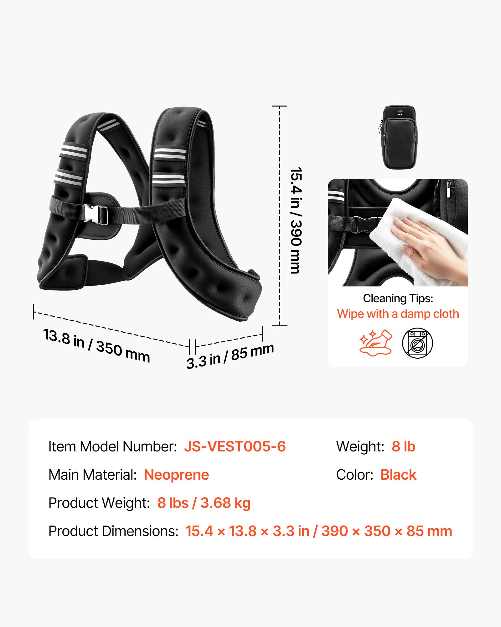 VEVOR Weighted Vest, 3.7 kg Body Weight Vest for Men Women, with Reflective Stripe, Adjustable Buckle, Workout Equipment for Strength Training, Running, Jogging, Fitness, Muscle Building, Weight Loss