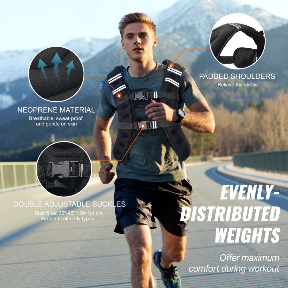 VEVOR Weighted Vest, 16 lbs Weight Vest with Reflective Stripe, Adjustable Buckle Body Weight Vest for Men Women, Workout Equipment for Strength Training, Running, Jogging, Fitness, and Weight Loss