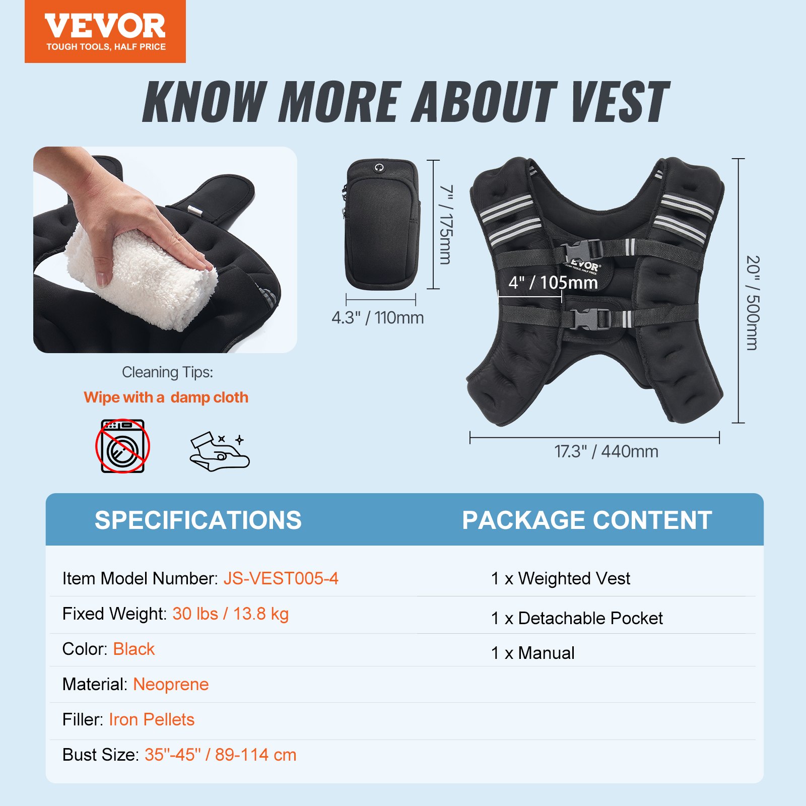 VEVOR Weighted Vest, 30 lbs Weight Vest with Reflective Stripe, Adjustable Buckle Body Weight Vest for Men Women, Workout Equipment for Strength Training, Running, Jogging, Fitness, and Weight Loss