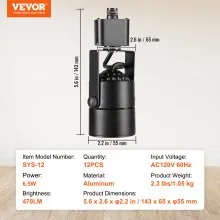 VEVOR LED Track Lighting Heads, 6.5W 3000K 470lm Warm White, Dimmable H Type Track Light Head, CRI85+ True Color Rendering Adjustable Tilt Angle Track Lighting Fixture for Accent Retail, 12 Pack Black