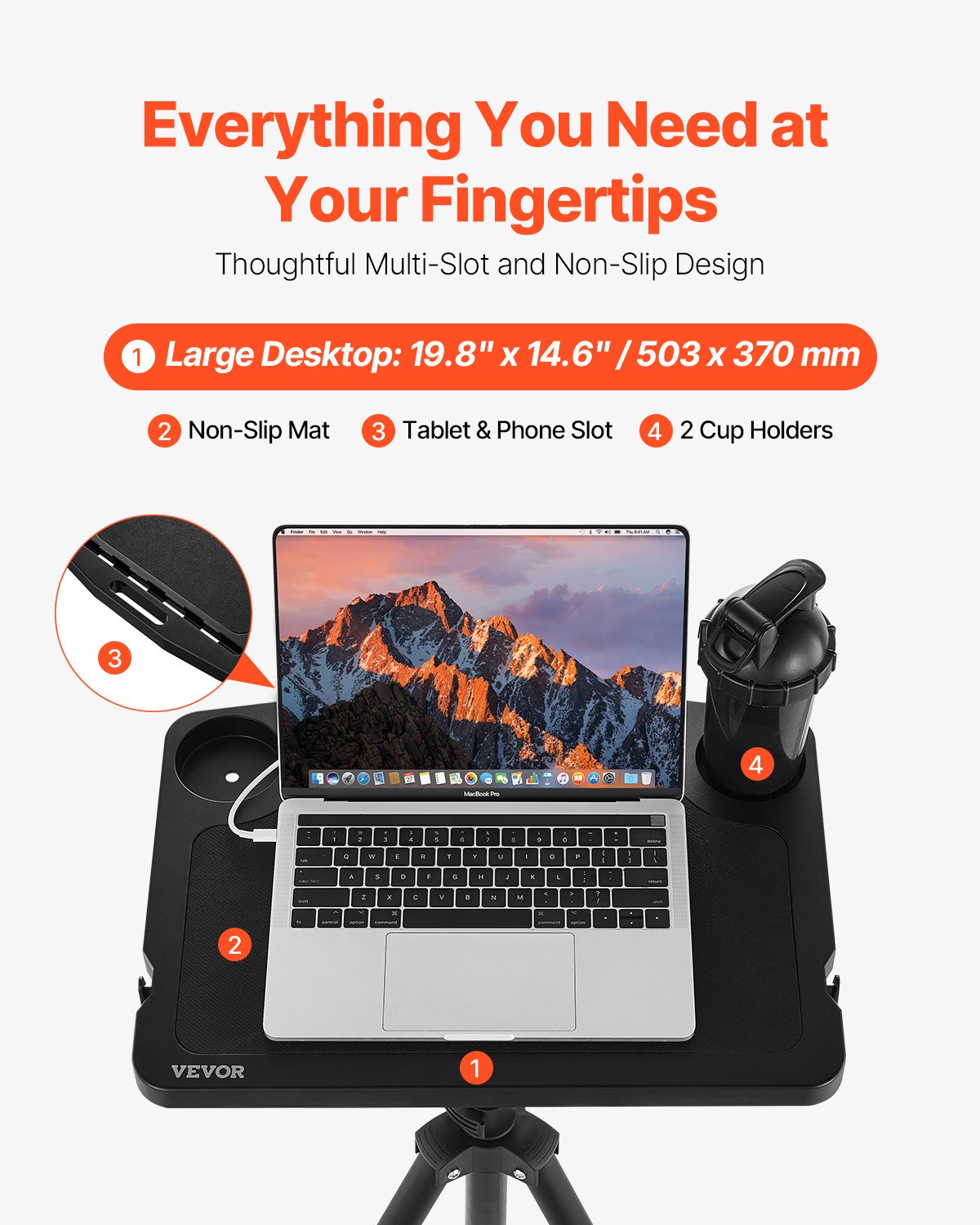 VEVOR Cycling Desk, Stationary Foldable Adjustable Bike Trainer & Treadmill Desk with Triangle Support, Non-Slip Multi-Slot Bike Trainer Fitness Desk with Handle Bar, Fit for Home Office Exercise