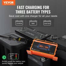 VEVOR 36 Volt Golf Cart Battery Charger, 18 AMP, Smart Battery Charger with D-Style Plug, Compatible with Lead-Acid AGM/GEL/EFB MF NMC LiFePO4 Batteries for EZGO TXT, IP67 Waterproof ETL Certified
