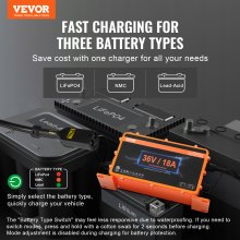 VEVOR 36 Volt Golf Cart Battery Charger, 18 AMP, Smart Battery Charger with D-Style Plug, Compatible with Lead-Acid AGM/GEL/EFB MF NMC LiFePO4 Batteries for EZGO TXT, IP67 Waterproof ETL Certified