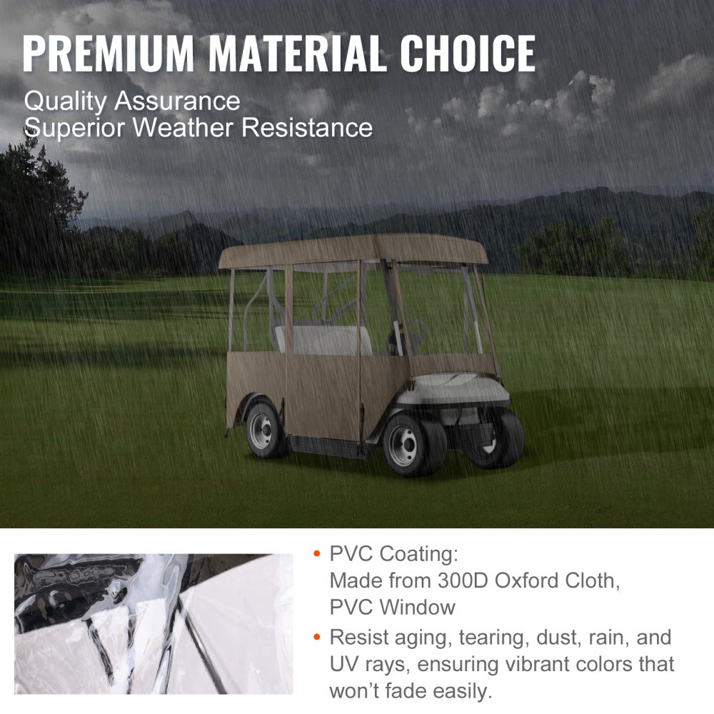 VEVOR Golf Cart Enclosure, with 4-Sided Fairway Deluxe, 300D Waterproof Driving Enclosure with Transparent Windows, Fit for 2+2 Seats Golf Carts (Roof Up to 78.7''L)