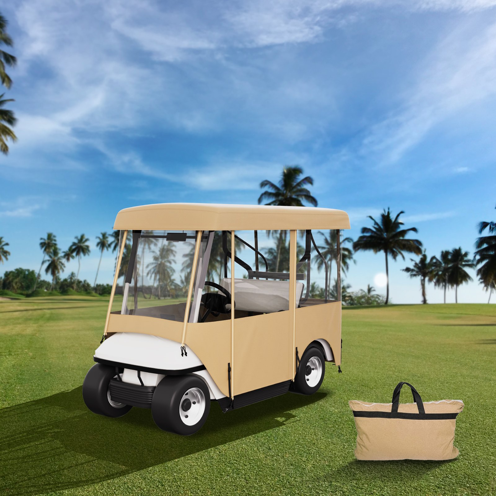 VEVOR Golf Cart Enclosure, with 4-Sided Fairway Deluxe, 300D Waterproof Driving Enclosure with Transparent Windows, Fit for 2+2 Seats Golf Carts (Roof Up to 78.7''L)
