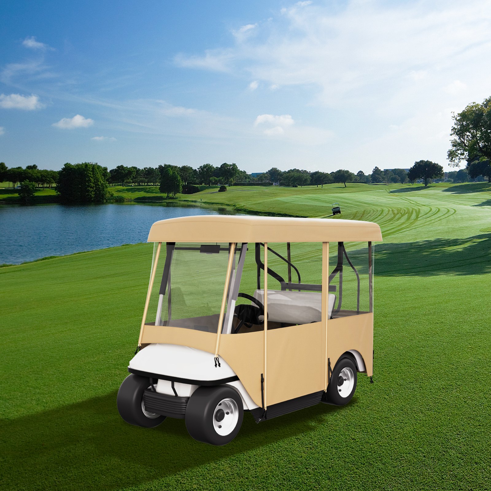 VEVOR Golf Cart Enclosure, with 4-Sided Fairway Deluxe, 300D Waterproof Driving Enclosure with Transparent Windows, Fit for 2+2 Seats Golf Carts (Roof Up to 78.7''L)