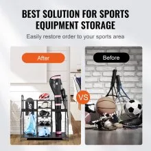 VEVOR Golf Storage Garage Organizer, 2 Golf Bag Storage Stand Holder and Other Sports Equipment Storage Rack, Outdoor Steel Garage Organizer Shelves, Sports Gear and Toys Storage for Gym Shed, Black