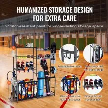 VEVOR Golf Storage Garage Organizer, 2 Golf Bag Storage Stand Holder and Other Sports Equipment Storage Rack, Outdoor Steel Ball Cart, Sports Gear and Toys Storage Shelves with Baskets & Hooks, Black