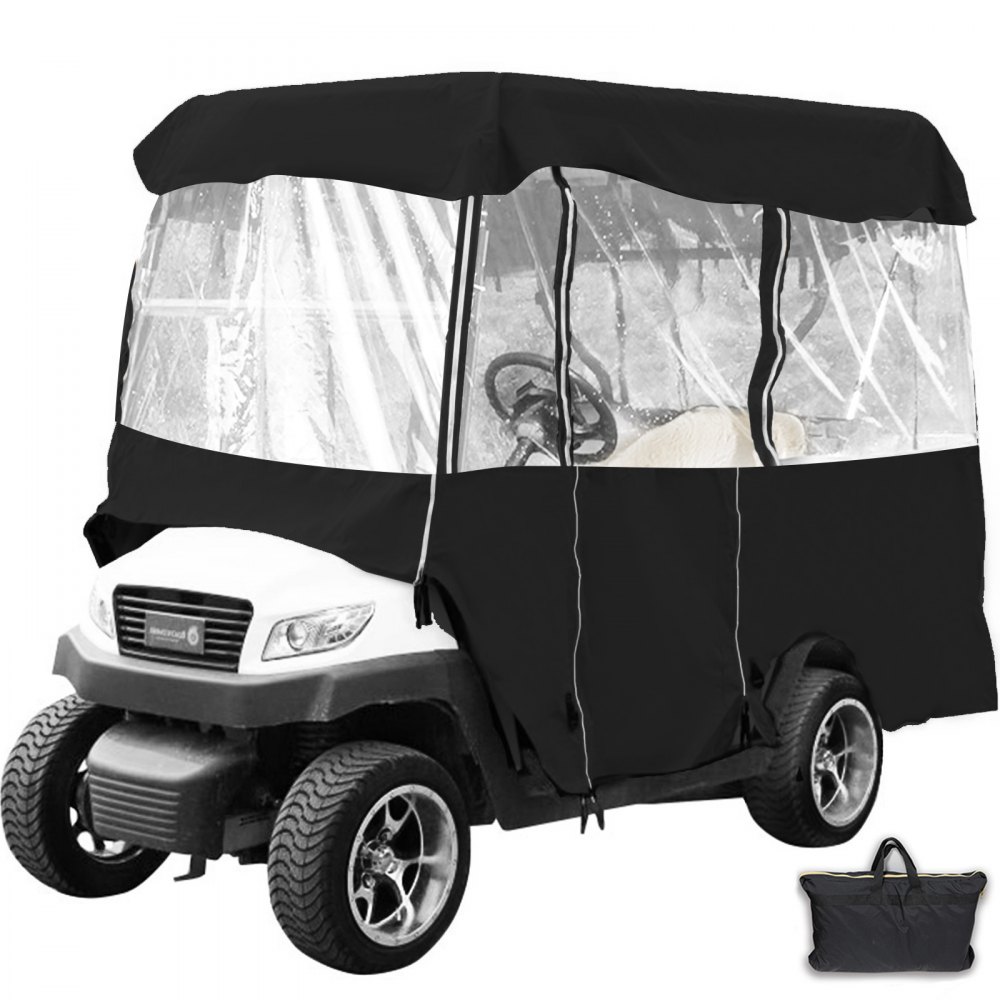VEVOR Caja para carrito de golf, cubierta para carrito de golf para 4 personas, Fairway Deluxe de 4 lados, caja de conducción impermeable 300D con ventanas transparentes, apto para EZGO, Club Car, carrito Yamaha (techo de hasta 78,7 pulgadas de largo)