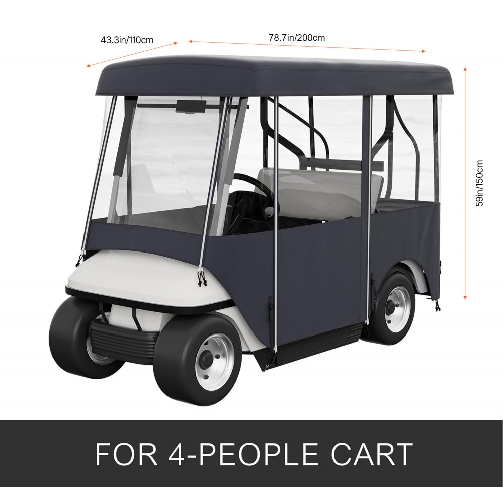 VEVOR Golf Cart Enclosure, Polyester Driving Enclosure, Club Car Covers Universal Fits for 2+2 Passenger Golf Carts, Sunproof and Dustproof Outdoor Cart Cover