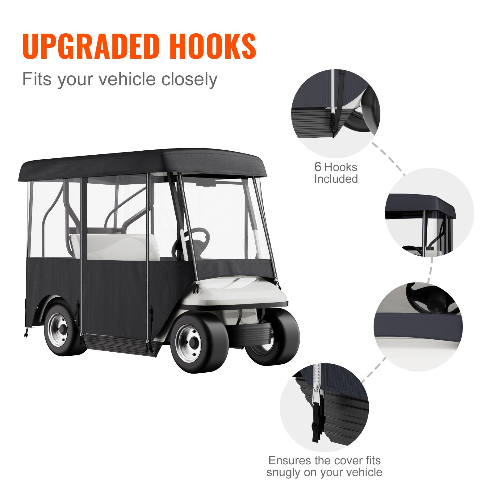 VEVOR Golf Cart Enclosure, Polyester Driving Enclosure, Club Car Covers Universal Fits for 2+2 Passenger Golf Carts, Sunproof and Dustproof Outdoor Cart Cover