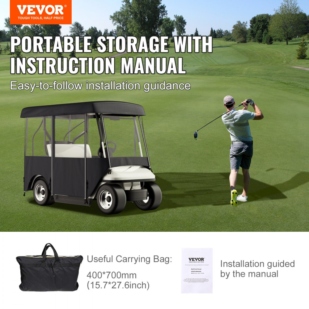 VEVOR Golf Cart Enclosure 86'', 4-Person Golf Cart Cover, 4-Sided Fairway Deluxe, 300D Waterproof Driving Enclosure with Transparent Windows, Fit for 4-Seat EZGO, Club Car, Yamaha Carts