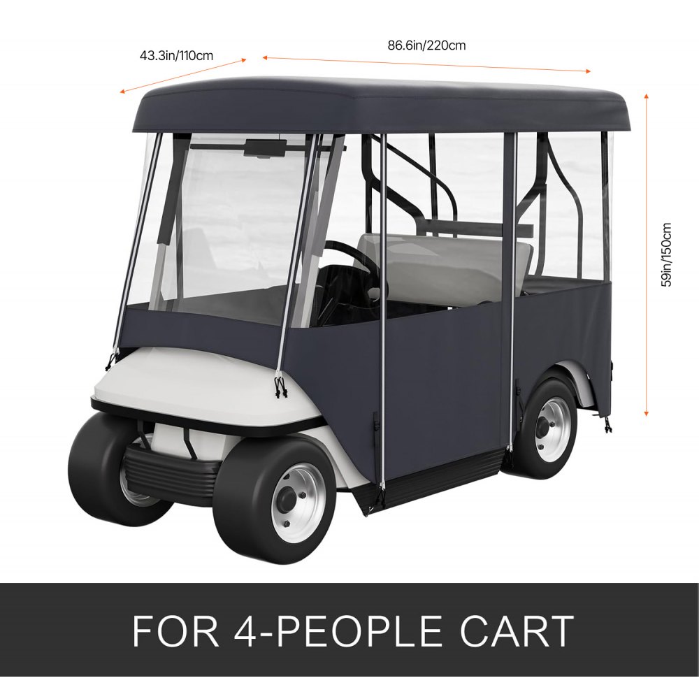 VEVOR Golf Cart Enclosure 86'', 4-Person Golf Cart Cover, 4-Sided Fairway Deluxe, 300D Waterproof Driving Enclosure with Transparent Windows, Fit for 4-Seat EZGO, Club Car, Yamaha Carts