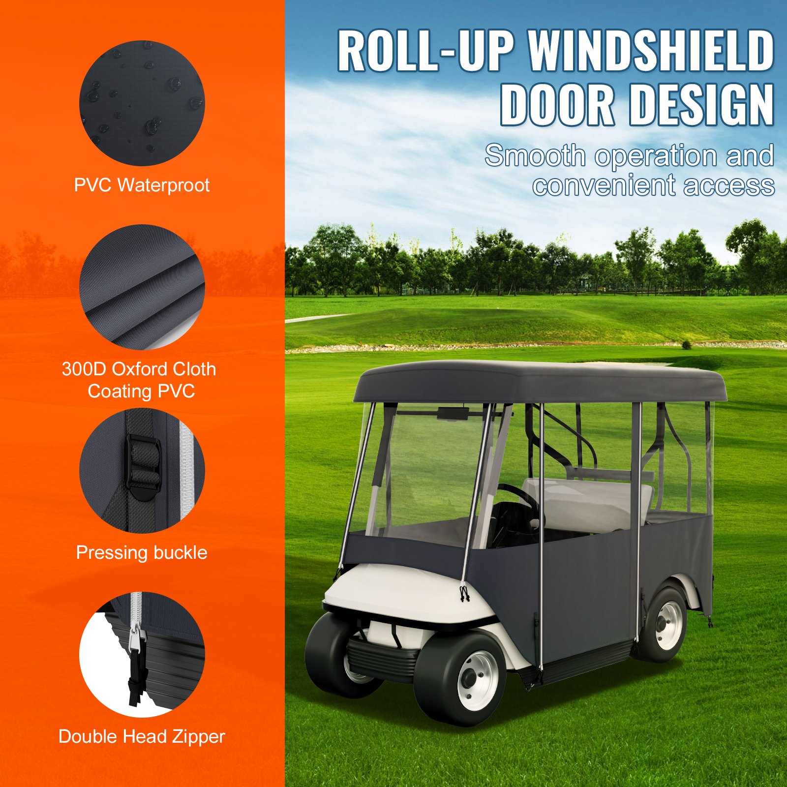 VEVOR Golf Cart Enclosure 86'', 4-Person Golf Cart Cover, 4-Sided Fairway Deluxe, 300D Waterproof Driving Enclosure with Transparent Windows, Fit for 4-Seat EZGO, Club Car, Yamaha Carts