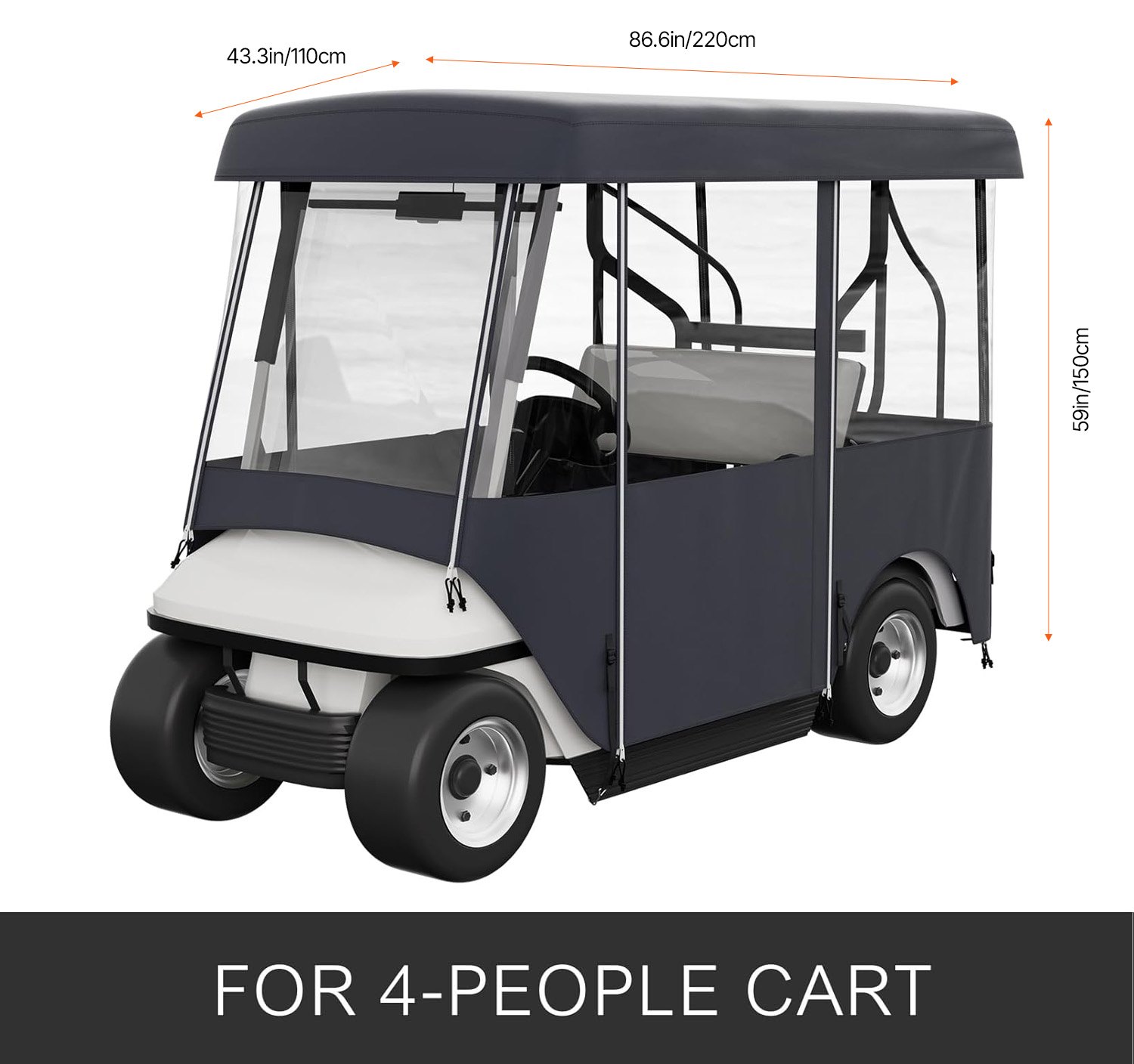 VEVOR Golf Cart Enclosure 86'', 4-Person Golf Cart Cover, 4-Sided Fairway Deluxe, 300D Waterproof Driving Enclosure with Transparent Windows, Fit for 4-Seat EZGO, Club Car, Yamaha Carts