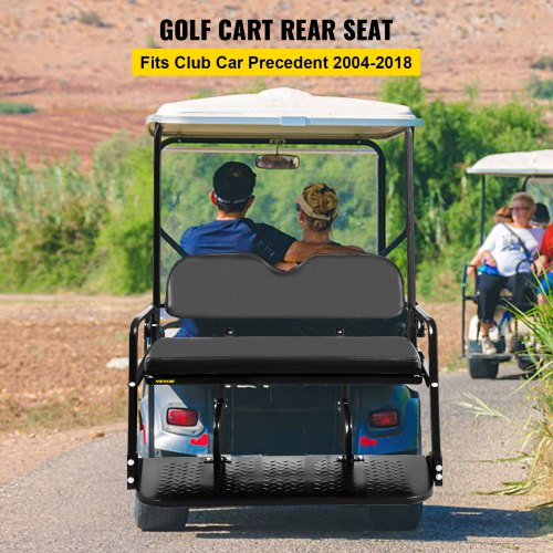 VEVOR Golf Cart Rear Seat, Club Car Rear Seat for 2004-2018 Club Car Precedent, Heavy Duty Golf Cart Back Seat 1102 lbs Capacity, Black Steel Golf Cart Flip Folding Rear Back Seat Kit w/Roof Support