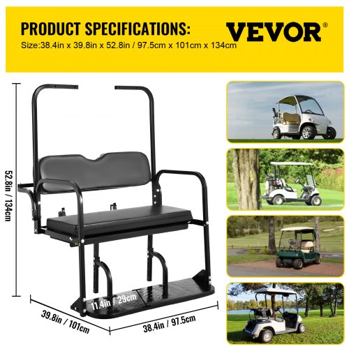 VEVOR Golf Cart Rear Seat, Club Car Rear Seat for 2004-2018 Club Car Precedent, Heavy Duty Golf Cart Back Seat 1102 lbs Capacity, Black Steel Golf Cart Flip Folding Rear Back Seat Kit w/Roof Support