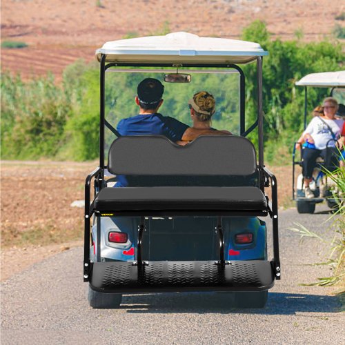 VEVOR Golf Cart Rear Seat, Club Car Rear Seat for 2004-2018 Club Car Precedent, Heavy Duty Golf Cart Back Seat 1102 lbs Capacity, Black Steel Golf Cart Flip Folding Rear Back Seat Kit w/Roof Support