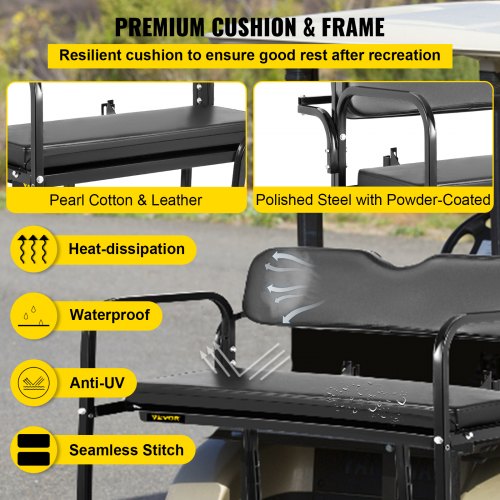 VEVOR Golf Cart Rear Seat, Club Car Rear Seat Compatible with EZGO TXT & TXT48 1994+, Heavy Duty Golf Cart Back Seat 1102 lbs Capacity, Golf Cart Flip Folding Rear Back Seat Kit Steel Frame - Tan