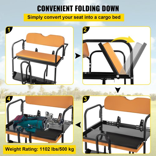VEVOR Golf Cart Rear Seat, Club Car Rear Seat for Club Car Precedent 2004 and Up, Heavy Duty Steel Golf Cart Back Seat 1102 lbs Capacity, Golf Cart Flip Folding Rear Back Seat Kit with Grab Bar - Tan