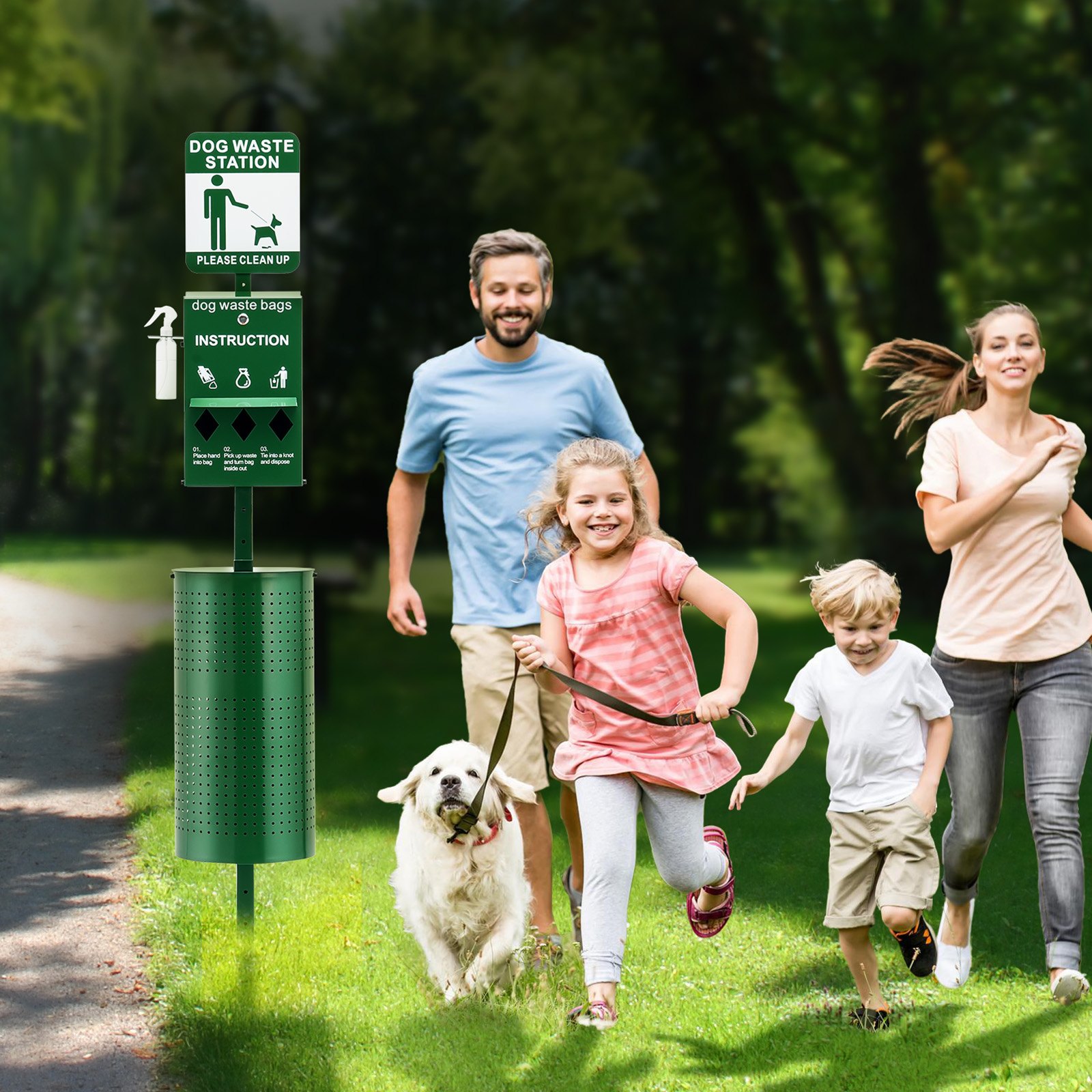 VEVOR Dog Waste Station with Hand Wash Bottle, Commercial Dog Poop Station, 11.5 Gallons Pet Waste Bin with 50 Can Liners, Bag Dispenser & 600 Waste Bags, Outdoor Dog Waste Disposal System for Backyard