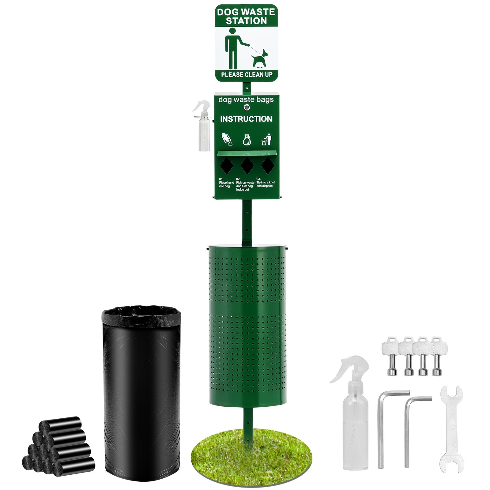 VEVOR Dog Waste Station with Hand Wash Bottle, Commercial Dog Poop Station, 11.5 Gallons Pet Waste Bin with 50 Can Liners, Bag Dispenser & 600 Waste Bags, Outdoor Dog Waste Disposal System for Backyard