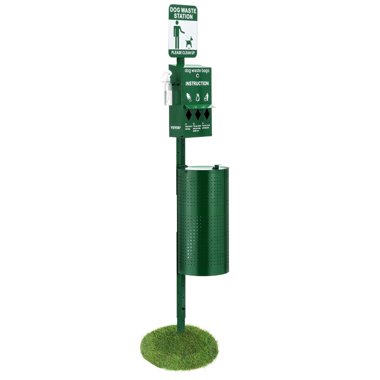 VEVOR Dog Waste Station with Hand Wash Bottle, Commercial Dog Poop Station, 11.5 Gallons Pet Waste Bin with 50 Can Liners, Bag Dispenser & 600 Waste Bags, Outdoor Dog Waste Disposal System for Backyard
