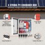 VEVOR solar pv combiner box for managing 4 panel outputs, 63a 2p dc500v breakers, 15a fuse.