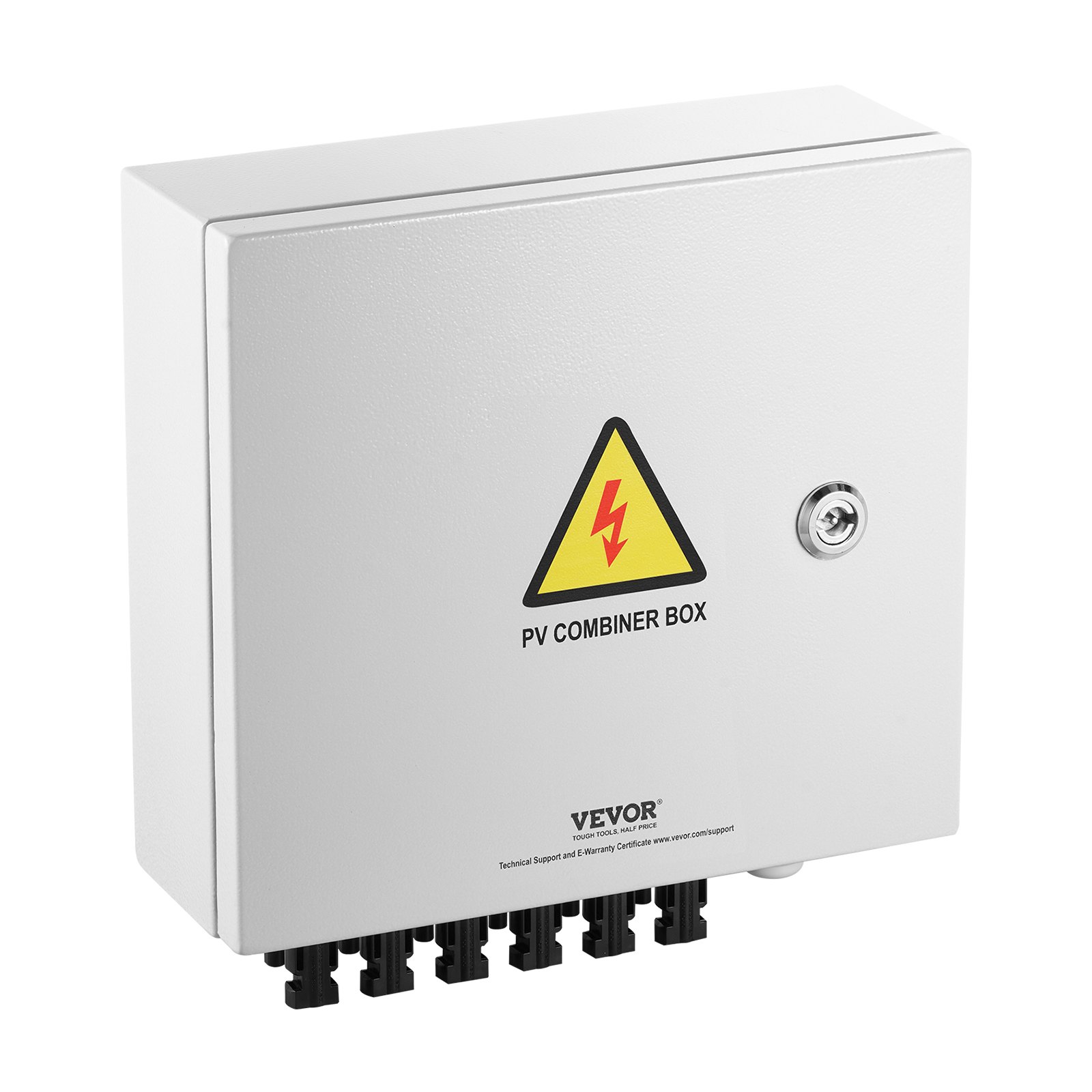 VEVOR PV Combiner Box, 6 String, Solar Combiner Box with 15A Rated Current Fuse 125A Circuit Breaker Lightning Arrester and Solar Connector, Steel Case for On / Off Grid Solar Panel System, IP65