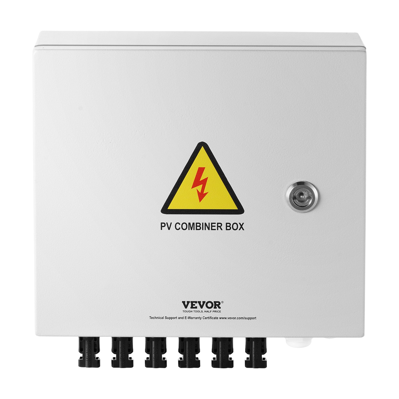 VEVOR PV Combiner Box, 6 String, Solar Combiner Box with 15A Rated Current Fuse 125A Circuit Breaker Lightning Arrester and Solar Connector, Steel Case for On / Off Grid Solar Panel System, IP65