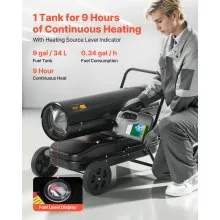 VEVOR 125000 BTU Forced Air Kerosene Diesel Heater, Portable Torpedo Space Heater with Wheels & Adjustable Temp, Blower-Type for Jobsite/Garage/Warehouse/Workshop Construction /Outdoor Heating,Black