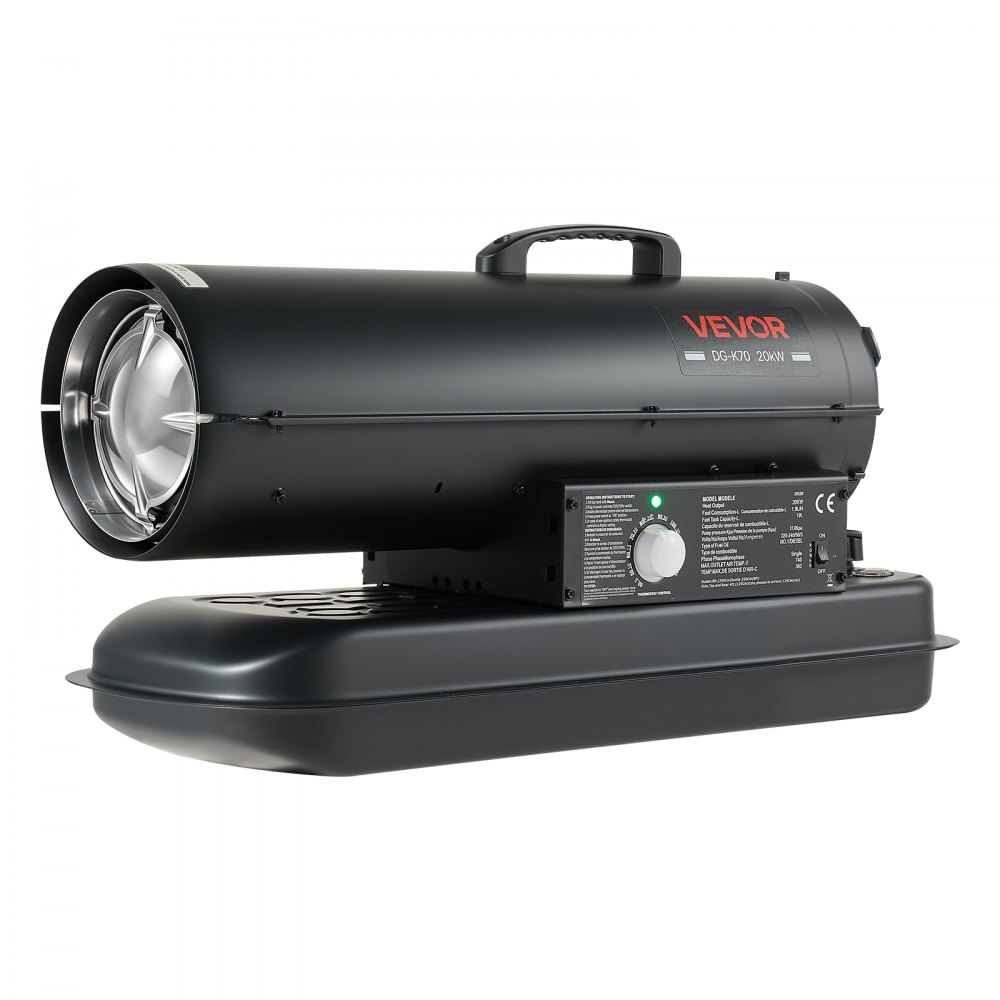 VEVOR Forced Air Kerosene Heater, 20 kW Output Diesel Torpedo Space Heater, for Garage, Warehouse, Workshop, Job Site, Construction, Fast Heating, with Thermostat Control, Premium Carbon Steel, Black