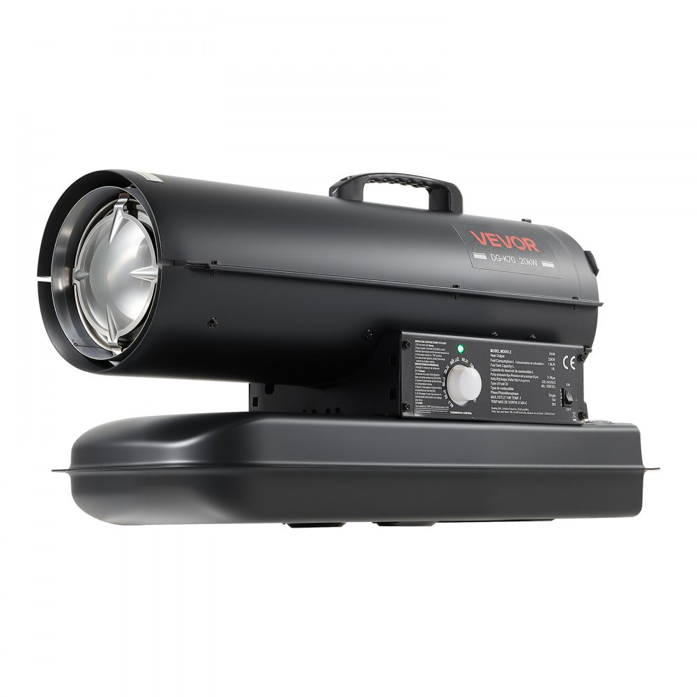 VEVOR Forced Air Kerosene Heater, 20 kW Output Diesel Torpedo Space Heater, for Garage, Warehouse, Workshop, Job Site, Construction, Fast Heating, with Thermostat Control, Premium Carbon Steel, Black