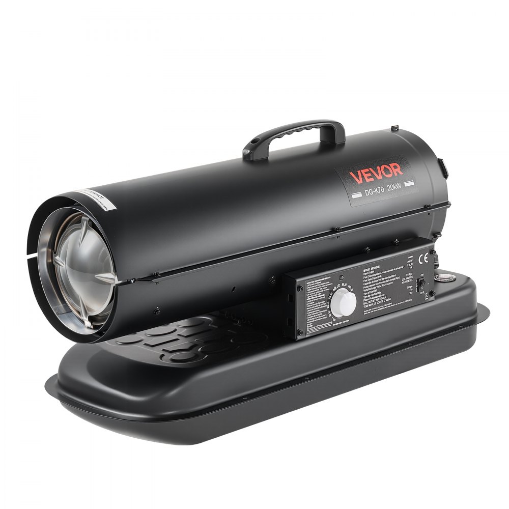 VEVOR Forced Air Kerosene Heater, 20 kW Output Diesel Torpedo Space Heater, for Garage, Warehouse, Workshop, Job Site, Construction, Fast Heating, with Thermostat Control, Premium Carbon Steel, Black